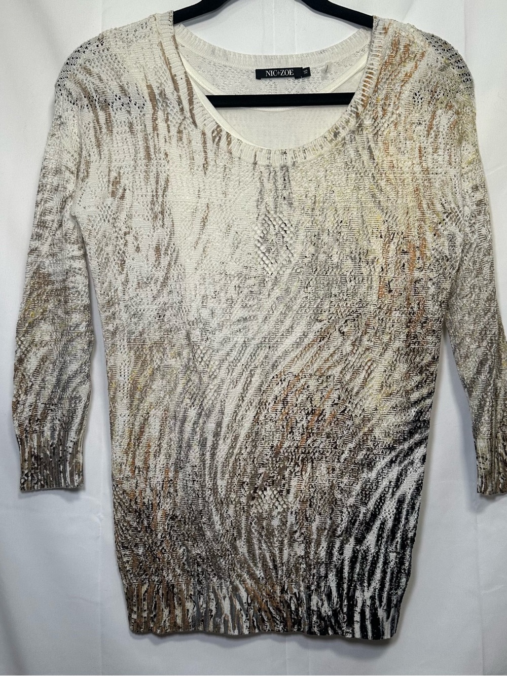 NIC+ZOE Abstract Textured Knit Long Sleeve Sweater Size XS